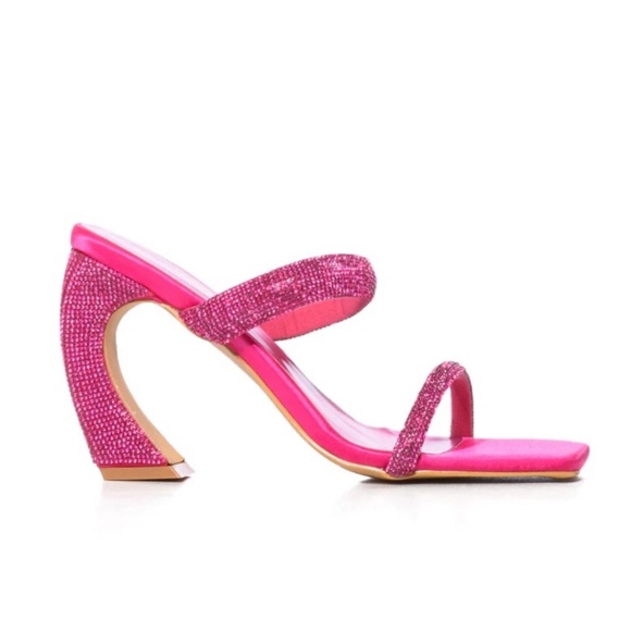 Pink Rhinestone Heel Open Toe Sandals - Picture 5 of 6